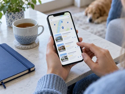 Patient comparing nearby practices on a phone