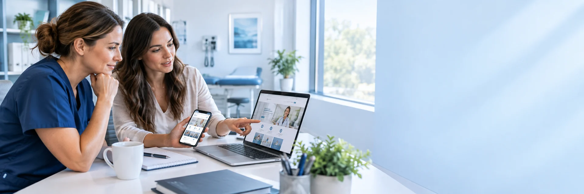 Healthcare practice and web designer reviewing a website